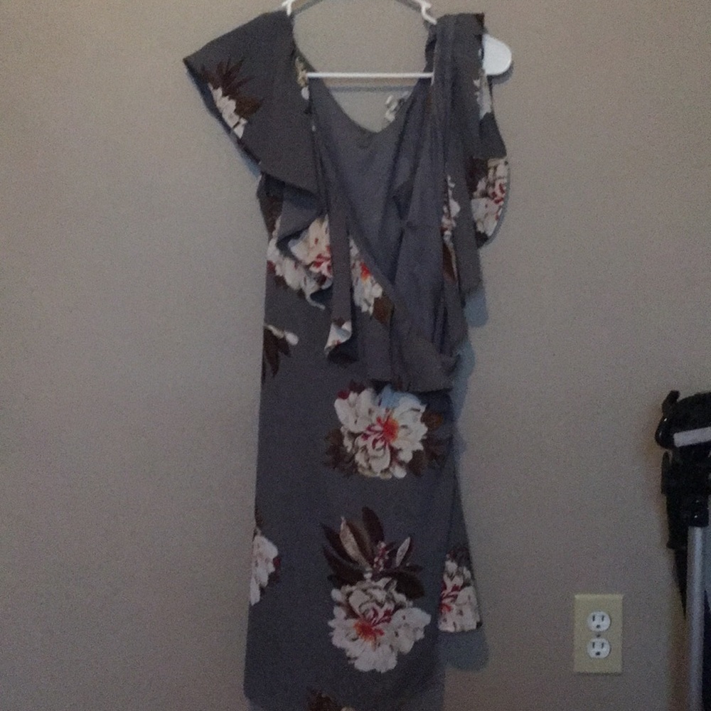 Grey Floral Wrap Dress